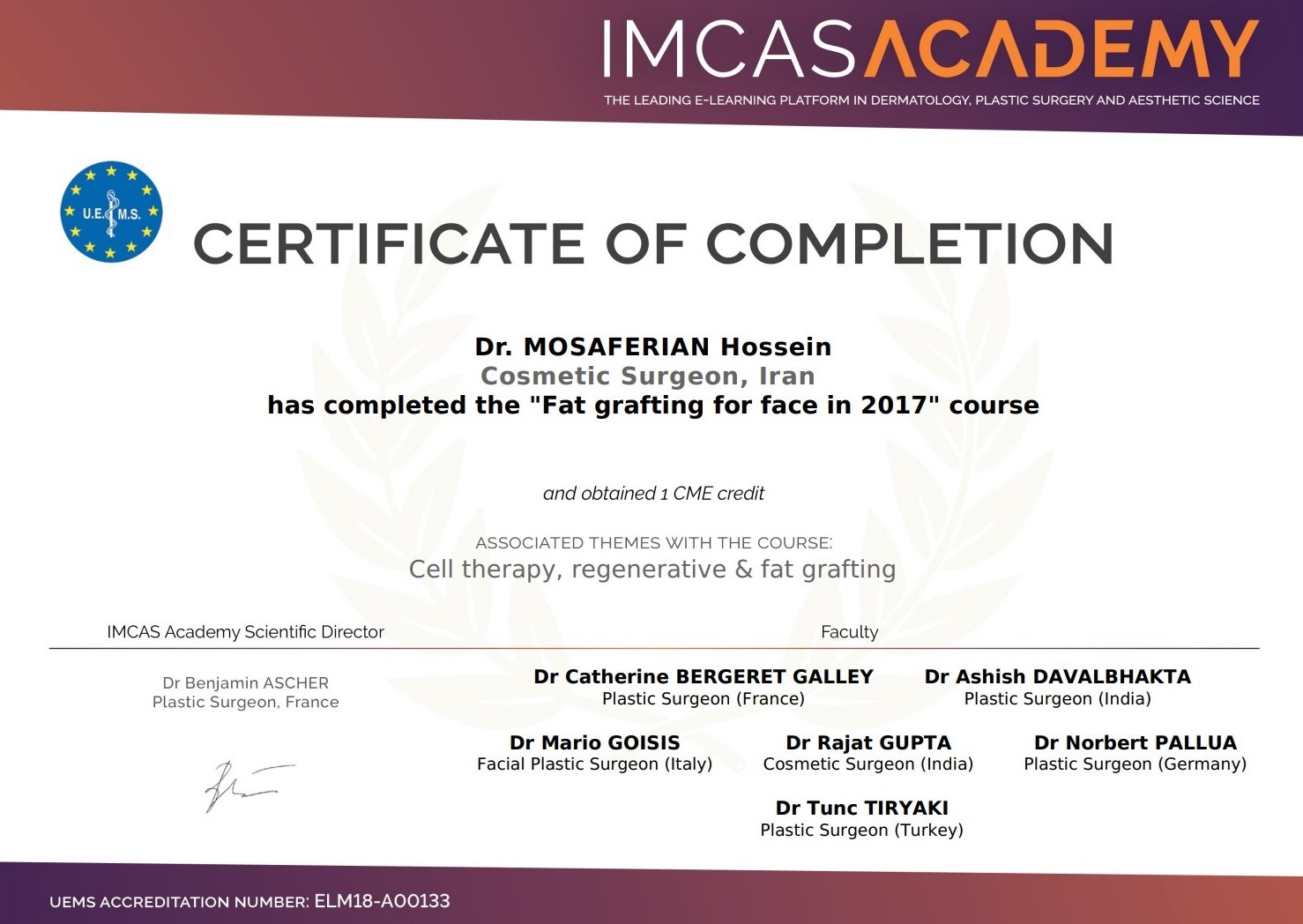 Nanofat grafting certificate