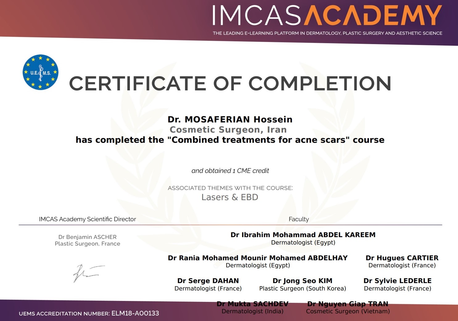 Acne scar treatment certificate